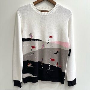 Vintage Deadstock embroidered golf scene crewneck sweater fun quirky preppy M